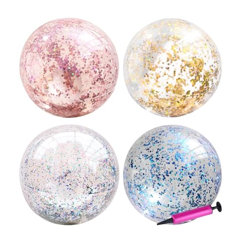 4 Pack Aufblasbare Glitter Strand Ball Konfetti Strand Bälle Schwimmbad Strand Bälle Für Erwachsene Kinder Sommer Pool Party Spielzeug Mit Inflator Sommer Strand Gunst von SXYNIO