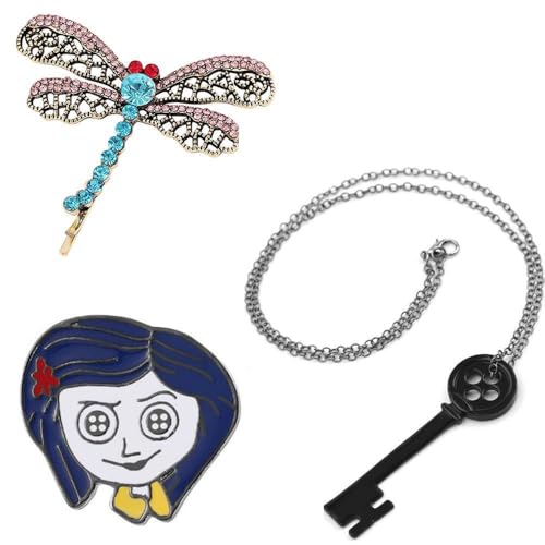 Coraline Brosche Secret Door Schlüssel Anhänger Halskette Libelle Haarspange Set Von 3 von SXYNIO