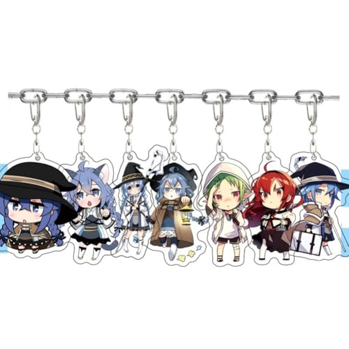 Mushoku Reincarnation Acryl Schlüsselanhänger Set 7pcs Anime Charakter Rudius Greylat,Eris,Slyphiette,Roxy Figur Anhänger Schlüsselring Schlüssel Accessoire Tasche Dekoration von SXYNIO