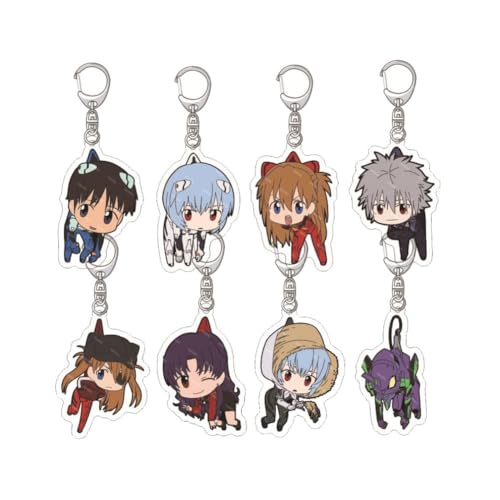 New Century Evangelion Schlüsselanhänger Anime Figur Ayanami Rei Ikari Shinji Acryl Anhänger Schlüsselbund Tasche Dekorative Anhänger Anime Cosplay Party Zubehör 8Pcs von SXYNIO