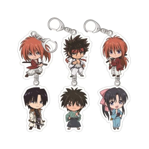 Rurouni Kenshin Schlüsselanhänger Anime Figur Himura Kenshin Kamiya Kaoru Acryl Anhänger Schlüsselbund Tasche Dekorative Anhänger Anime Cosplay Party Zubehör 6Pcs von SXYNIO