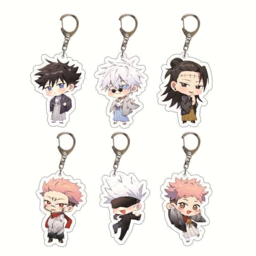 Anime Figur Schlüsselanhänger Set Niedlich Itadori Yuji,Fushiguro Megumi Figur Anhänger Acryl Schlüsselring Tasche Dekorative Anhänger 6pcs von SXYNIO