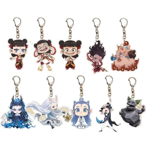 SXYNIO NeZha Schlüsselanhänger Acryl Schlüsselring Cartoon Charakter NeZha, AoBing, TaiYi gedruckt Schlüssel Tasche Dekoration Anhänger Zubehör 10Pcs von SXYNIO