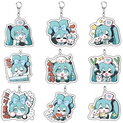 SXYNIO Niedliche Hatsune Mk Schlüsselanhänger Mk Acryl Schlüsselring Schmuck Cartoon Charaktere Figur Miku Gedruckt Schlüssel Tasche Anhänger Zubehör 9pcs von SXYNIO