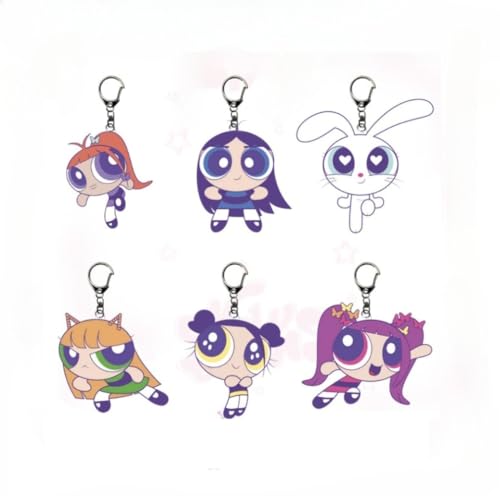 SXYNIO Power Puff Girl Schlüsselanhänger Acryl Schlüsselbund Cartoon Charakter Blossom, Bubbles, Buttercup gedruckt Schlüssel Tasche Dekoration Anhänger Zubehör 7Pcs von SXYNIO