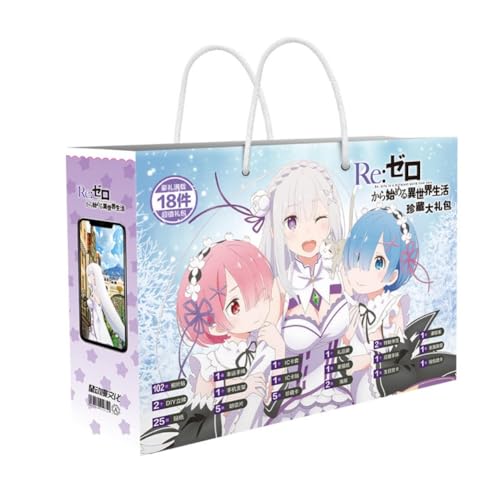 SXYNIO Re:Zero Glückstasche Fans Geschenkset Inkl. DIY Figur Aufkleber Handy Ständer Lesezeichen Anstecker Re:Zero Ram Rem Grußkarte Lehrplan Zeitplan Postkarte Etc. von SXYNIO