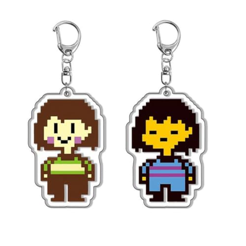 Under Tale Acryl Schlüsselanhänger Spiel Charakter Figur Frisk Chara Acryl Schlüsselring Tasche Dekorative Anhänger Anime Cosplay Party Zubehör 2Pcs von SXYNIO