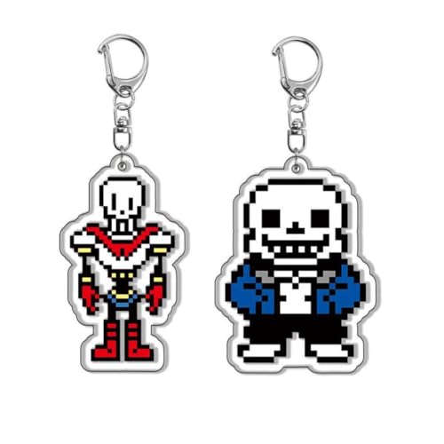 Under Tale Acryl Schlüsselanhänger Spiel Charakter Figur Sans Papyrus Acryl Schlüsselring Tasche Dekorative Anhänger Anime Cosplay Party Zubehör 2pcs von SXYNIO