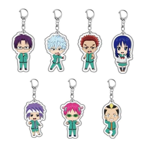 Saiki K Disastrous Life Schlüsselanhänger Kit Niedlich Saiki Kusuo,Teruhashi Kokomi Figur Anhänger Acryl Schlüsselring Tasche Dekorative Anhänger 7pcs von SXYNIO