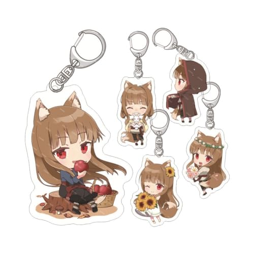 Spice & Wolf: MERCHANT MEETS THE WISE WOLF Schlüsselanhänger Anime Figur Holo Acryl Anhänger Schlüsselbund Tasche Dekorative Anhänger Anime Cosplay Party Zubehör 5Pcs von SXYNIO