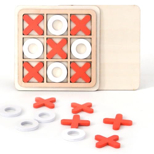 SYFUNLV Tic Tac Toe Holzspiel, Holz Legespiel,14 * 14 * 0.7cm Kinder Jeden Alters X Und O Reisespiel,für Erwachsene Wohnzimmer Dekor und Schreibtisch Dekor Familienspiele,Brettspiele. (Orange) von SYFUNLV