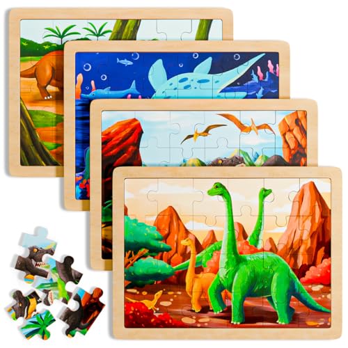 Holzpuzzles für Kleinkinder im Alter von 2–4 Jahren, Vorschul-Montessori-Spielzeug für 3+ Jahre alte Jungen und Mädchen, Weihnachtsgeschenke, Dinosaurier-Puzzles für Kinder von 3–5 Jahren von SYHLN