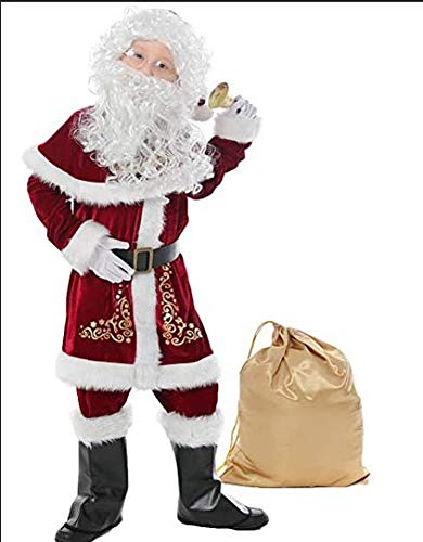 SYHVGI Weihnachtsmann-Kostüm-Set, Mütze + Schal + Oberteil + lockere Hose + Schuhe + Handschuhe + Taillengürtel aus Samt (Weinrot, XL) von SYHVGI