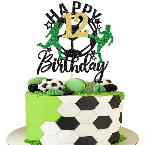 1 Pack Soccer Happy 12th Birthday Cake Topper Sport Fußball Kuchen Deko Fussball Tortendeko für Fußball-Thema Kinder 12. Geburtstag Party-Kuchen Dekorationen von SYKYCTCY