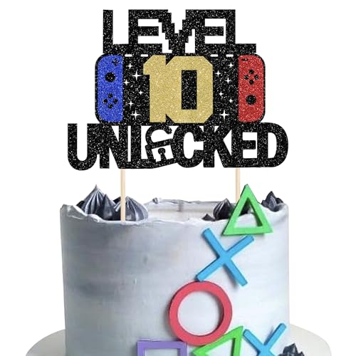 1 Stück 10 Videospiel Tortendeko Gaming Level 10 Unlocked Geburtstag Kuchen Deko 10th Spielkonsolen Kuchendeko für Spielkonsole Thema Jahrestag Jungen Mädchen Geburtstag Party Cake Topper von SYKYCTCY