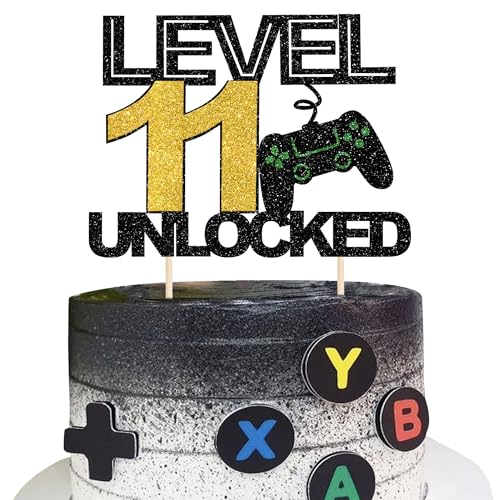 1 Stück 11 Videospiel Cake Topper Glitzer Gaming Level Unlocked Tortendeko 11th Geburtstag Spielkonsolen Kuchen Deko für Jungen Mädchen Spielkonsole Theme Geburtstag Party Kuchendeko von SYKYCTCY