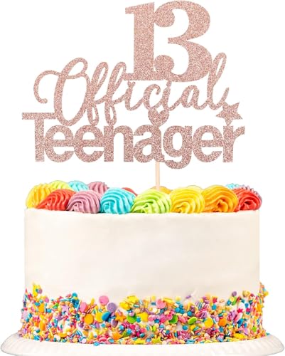 1 Stück 13 Official Teenager Tortendeko Glitzer 13th Kuchen Deko 13 Geburtstag Kuchenaufstecker für Teenager Prost bis 13 Jahre Party Kuchen Dekoendeko Rosegold von SYKYCTCY