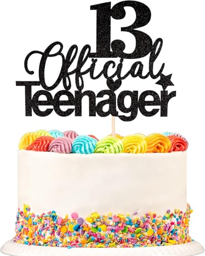 1 Stück 13 Official Teenager Tortendeko Glitzer 13th Kuchen Deko 13 Geburtstag Kuchenaufstecker für Teenager Prost bis 13 Jahre Party Kuchen Dekoendeko Schwarz von SYKYCTCY