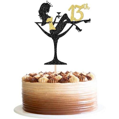 1 Stück 13th Sitzendes Mädchen Tortendeko, 13th Geburtstag Cake Topper Glitter High Heel Mädchen Kuchen Deko für Mädchen Lady Spa Bachelorette Thema Geburtstag Party Kuchen Dekorationen Gold von SYKYCTCY