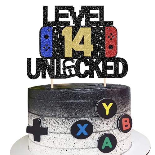 1 Stück 14 Videospiel Kuchen Deko Gaming Level Unlocked 14th Geburtstag Tortendeko Spielkonsolen Cake Topper für Jahrestag Jungen Mädchen Videospiel Thema Geburtstag Party Kuchendeko von SYKYCTCY