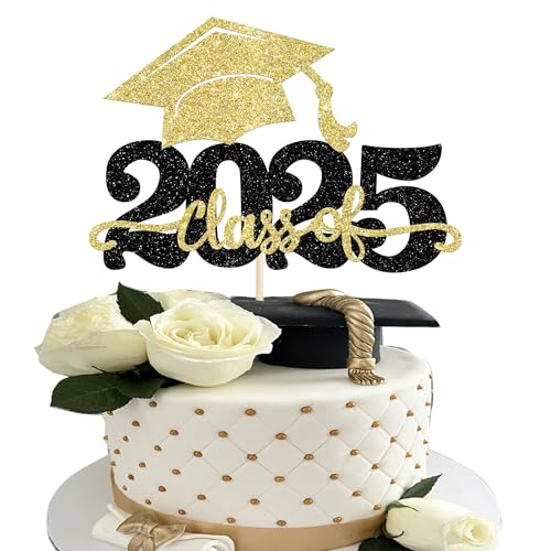 1 Stück 2024 Abschluss Tortendeko Glitzer 2024 Graduation Kuchen Deko Graduierung Kappe Tortendekoration Cake Topper für 2024 Schule Abschluss Party Gold von SYKYCTCY