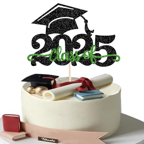 1 Stück 2024 Abschluss Tortendeko Glitzer 2024 Graduation Kuchen Deko Graduierung Kappe Tortendekoration Cake Topper für 2024 Schule Abschluss Party Schwarz Grün von SYKYCTCY