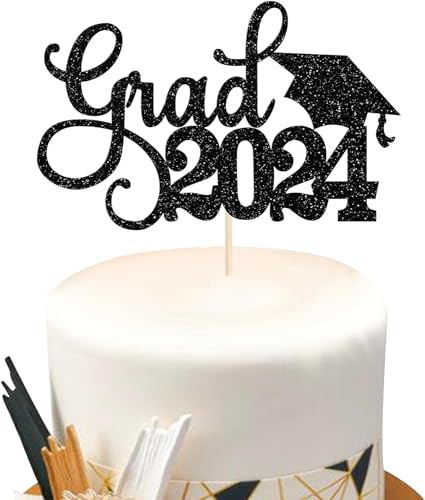 1 Stück 2024 Abschluss Tortendeko Glitzer Grad 2024 Kuchen Deko Graduation Grade Cap Cake Decorations für 2024 Abschluss Party Kuchen Dekoration Schwarz von SYKYCTCY