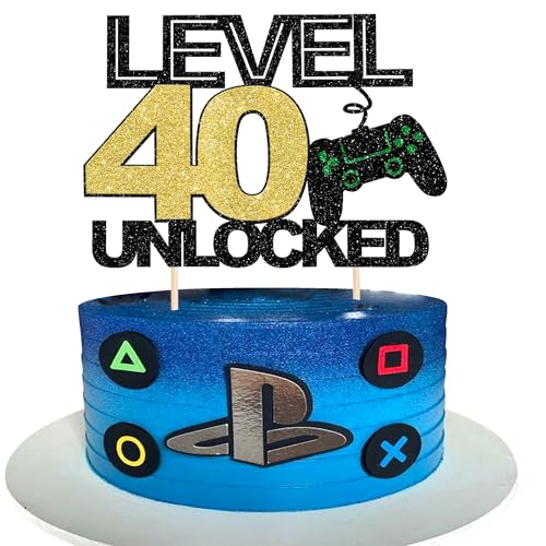 1 Stück 40 Videospiel Tortendeko Glitzer Gaming Level Unlocked 40th Geburtstag Kuchen Deko Spielkonsolen Cake Topper für Jungen Mädchen Spielkonsole Theme Geburtstag Party Kuchenaufsatz von SYKYCTCY