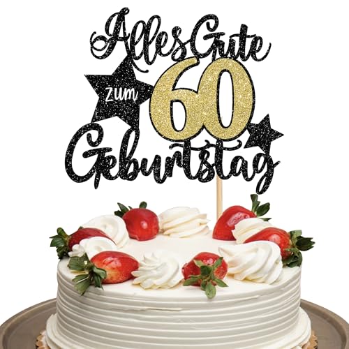 1 Stück 60th Geburtstag Tortendeko Alles Gute zum Geburtstag 60 Jahre Geburtstag Kuchen Deko Happy 60th Geburtstag Kuchendeko für Mann Frauen 60th Geburtstag Party Kuchen Dekorationen Schwarz Gold von SYKYCTCY