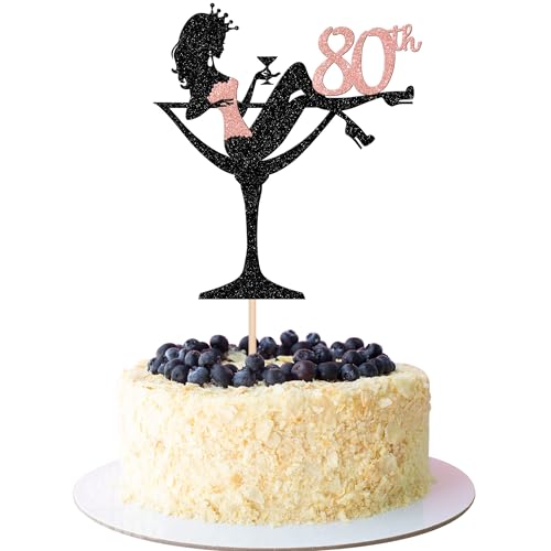 1 Stück 80th Sitzendes Mädchen Tortendeko, 80th Geburtstag Cake Topper Glitter High Heel Mädchen Kuchen Deko für Mädchen Lady Spa Bachelorette Thema Geburtstag Party Kuchen Dekorationen Roségold von SYKYCTCY