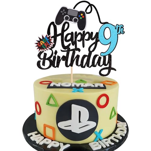 1 Stück 9th Videospiel Tortendeko Glitter Geburtstag Cake Topper Gaming Happy Birthday Kuchen Deko Videospiel Thema Cake Dekoration für Jungen Kindergeburtstag Spiel Thema Party Dekoration Blau von SYKYCTCY