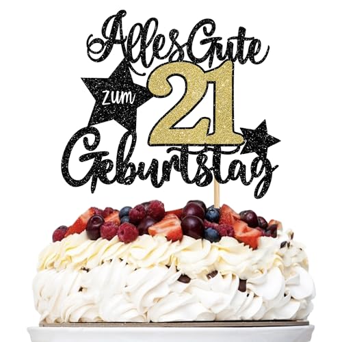 1 Stück Alles Gute zum Geburtstag 21 Jahre Kuchen Deko 21st Geburtstag Tortendeko Prost auf 21 Kuchendeko für Jungen Mädchen 21 Geburtstag Party Kuchen Dekorationen Schwarz Gold von SYKYCTCY