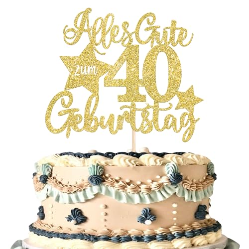 1 Stück Alles Gute zum Geburtstag 40 Jahre Kuchen Deko 40th Geburtstag Tortendeko Prost auf 40 Kuchendeko für Mann Frauen 40th Geburtstag Party Kuchen Dekorationen Gold von SYKYCTCY