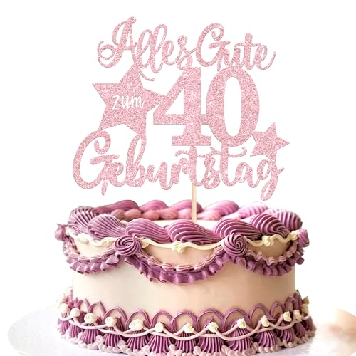 1 Stück Alles Gute zum Geburtstag 40 Jahre Kuchen Deko 40th Geburtstag Tortendeko Prost auf 40 Kuchendeko für Mann Frauen 40th Geburtstag Party Kuchen Dekorationen Hellrosa von SYKYCTCY