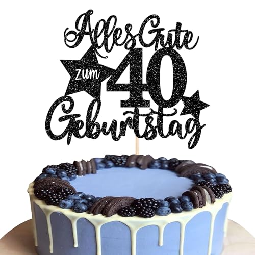 1 Stück Alles Gute zum Geburtstag 40 Jahre Kuchen Deko 40th Geburtstag Tortendeko Prost auf 40 Kuchendeko für Mann Frauen 40th Geburtstag Party Kuchen Dekorationen Schwarz von SYKYCTCY