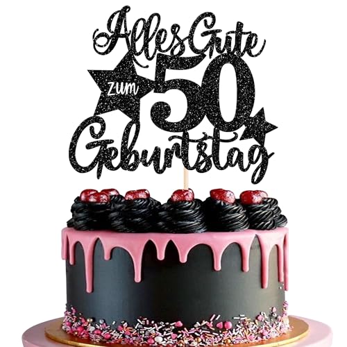 1 Stück Alles Gute zum Geburtstag 50 Jahre Kuchen Deko 50th Geburtstag Tortendeko Prost auf 50 Kuchendeko für Mann Frauen 50th Geburtstag Party Kuchen Dekorationen Schwarz von SYKYCTCY