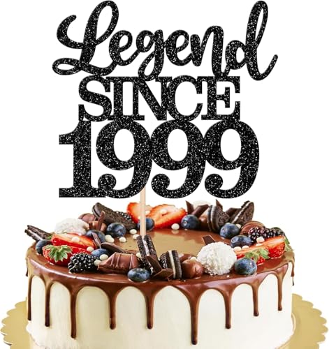 1 Stück Aufschrift "Legend Since 1999" Tortenaufsatz 25 Kuchen Topper Glitter alles Gute zum 25. Geburtstag Kuchen Pick 25 Fabulous Tortendekorationen für Prost zum 25 Schwarz von SYKYCTCY