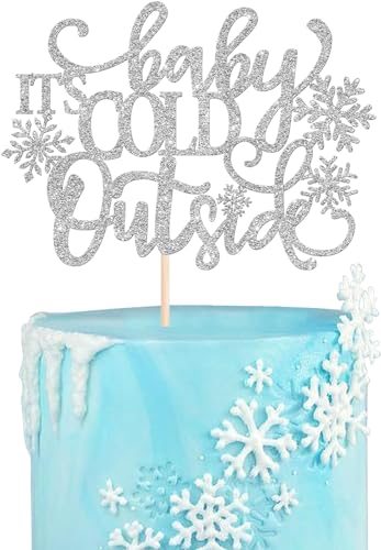 1 Stück Baby It's Cold Outside Tortendeko Glitzer Winter Schneeflocke Kuchen Deko Baby Dusche Kuchen Pick Dekorationen für Winter Schneeflocke Xmas Thema Kinder Geburtstag Party Supplies Silber von SYKYCTCY