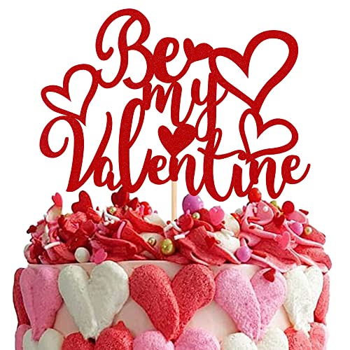 1 Stück Be My Valentine Cake Topper mit Glitter Sweet Love Heart Valentine's Day Kuchendekoration Happy Valentine's Day Theme Hochzeit Braut Dusche Geburtstag Party Cake Decorations Zubehör Red von SYKYCTCY