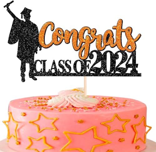 1 Stück Congrats Class of 2024 Tortendeko Abschluss Junge Kuchen Deko Glitzer 2024 Graduation Tortendekoration for 2024 Junge Abschluss Thema Party Orange von SYKYCTCY