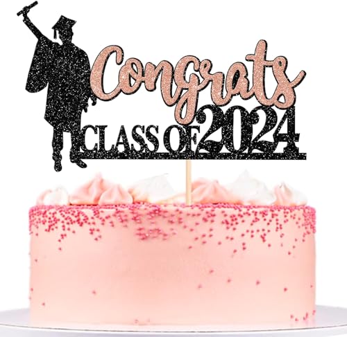 1 Stück Congrats Class of 2024 Tortendeko Abschluss Junge Kuchen Deko Glitzer 2024 Graduation Tortendekoration for 2024 Junge Abschluss Thema Party Rosegold von SYKYCTCY