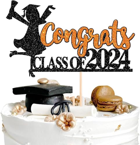 1 Stück Congrats Class of 2024 Tortendeko Abschluss Mädchen Kuchen Deko Glitzer 2024 Graduation Tortendekoration for 2024 Mädchen Abschluss Thema Orange von SYKYCTCY