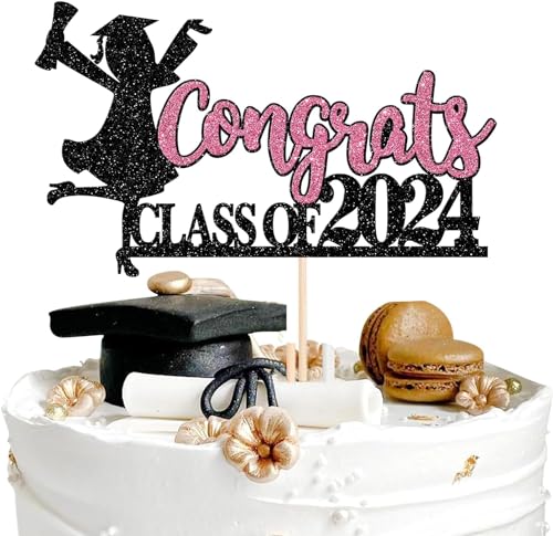 1 Stück Congrats Class of 2024 Tortendeko Abschluss Mädchen Kuchen Deko Glitzer 2024 Graduation Tortendekoration for 2024 Mädchen Abschluss Thema Rosa von SYKYCTCY