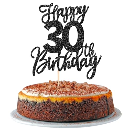 1 Stück Happy 30th Birthday Tortendeko Glitzer Prost auf 30 Jahre Geburtstag Kuchen Deko 30 Fabulous Cake Topper für Happy 30th Birthday Theme Party Kuchen Dekoendeko Schwarz von SYKYCTCY