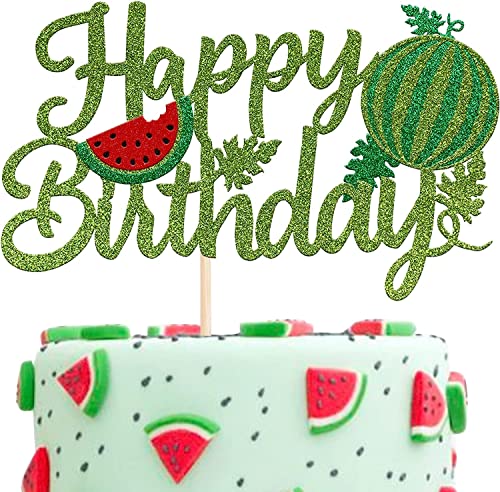 1 Stück Happy Birthday Tortendeko, Glitzer Wassermelone Cake Topper Pick Watermelon Geburtstag Kuchen Deko für Obst Thema Kinder Geburtstag Party Cupcake Dekoration Zubehör von SYKYCTCY