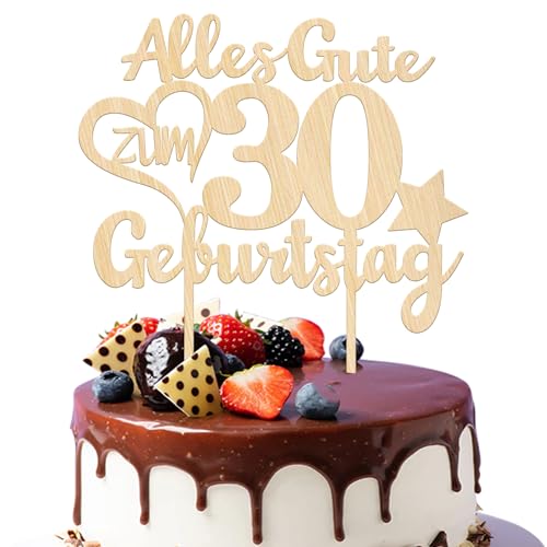 1 Stück Holz 30 Torten Deko Alles Gute zum Geburtstag 30 Jahre alt Tortendeko Prost auf 30 Kuchen Deko 30th Geburtstag Cake Topper für Männer Frauen 30th Geburtstag Party Kuchen Dekorationen von SYKYCTCY