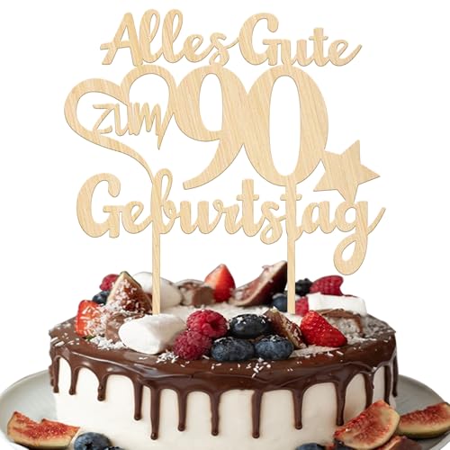 1 Stück Holz Alles Gute zum Geburtstag 90 Jahre alt Tortendeko 90th Geburtstag Kuchen Deko Prost auf 90 Geburtstag Kuchendeko für 90th Jungen Mädchen Geburtstag Party Kuchen Dekorationen von SYKYCTCY