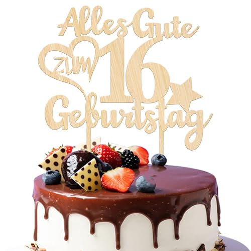 1 Stück Holz Alles Gute zum Geburtstag 16 Jahre alt Tortendeko 16th Geburtstag Kuchen Deko Prost auf 16 Geburtstag Kuchendeko für 16th Jungen Mädchen Geburtstag Party Kuchen Dekorationen von SYKYCTCY