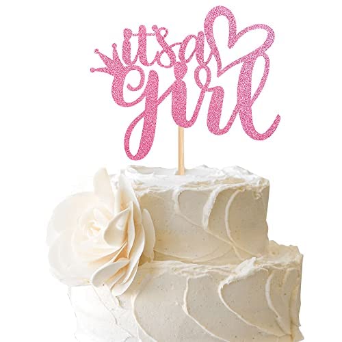 1 Stück It's a Girl Cake Topper Glitter Baby shower Girl Cake Tortendeko Geburtstag Gender Reveal Baby shower Kuchendekoration Fotostand Requisiten, Baby Shower Party Kuchen Dekoendeko Dunkelrosa von SYKYCTCY