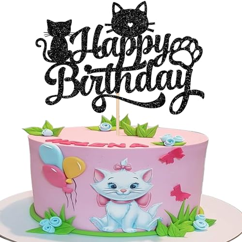 1 Stück Katze Cupcake Toppers Glitzer Katze Tortendeko Kätzchen Kuchen Deko für Kätzchen Thema Baby Dusche Kinder Geburtstag Party Kuchen Dekorationen Schwarz von SYKYCTCY